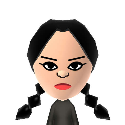 Wednesday Mii character: A Mii from Wii Sports Resort: Meme Squad, a mod for Wii Sports Resort