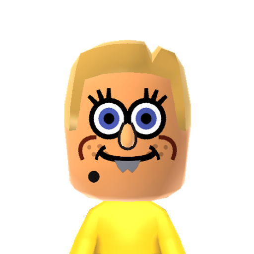 Spongebob Mii character: The title character from the "SpongeBob SquarePants" cartoons. Who lives in a pineapple under the sea? This guy.