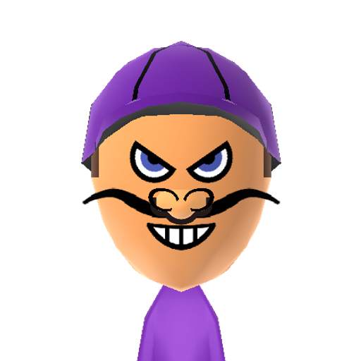 Waluigi Mii character: This is a Mii uploaded for the 3DS version and distributed by Mii Central for both the 3DS and Switch versions of Miitopia.