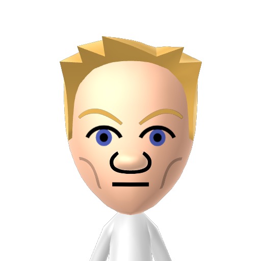 Chef Mii character: Gordon Ramsay is a British celebrity chef and reality television star. He is known for being awarded many Michelin Stars and frequent use of profanity.