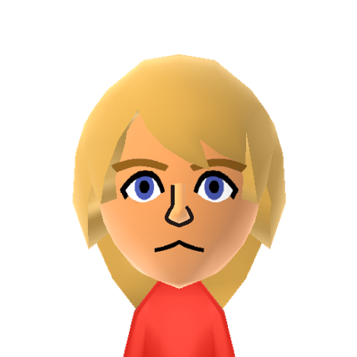 Shulk Mii character: The Heir to the Monado from "Xenoblade Chronicles".