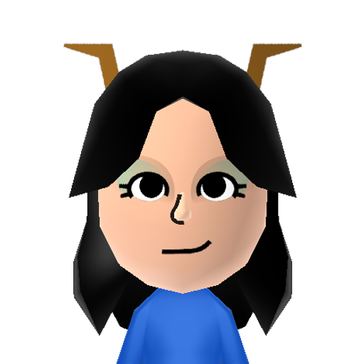 Vriska Mii character: The demonic troll from the webcomic "Homestuck" that is dark and creepy. Her blood color is dark blue.