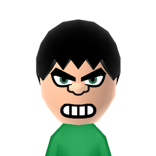 Hulk Mii character: Monstrously strong character from Marvel comics.