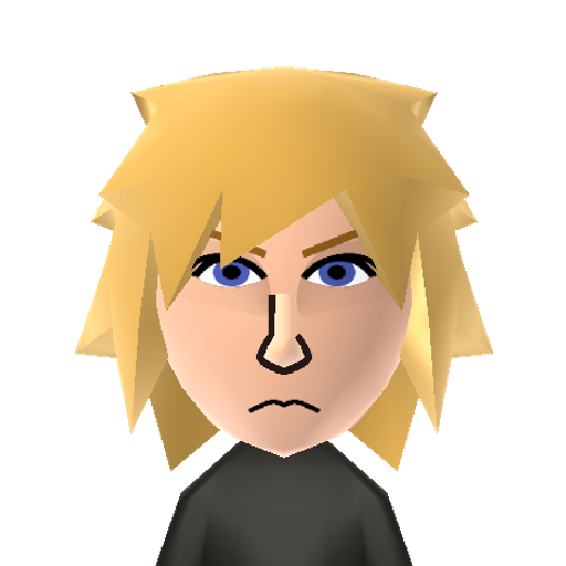 Cloud Mii character: The main character from Final Fantasy 7. One of the most popular Final Fantasy characters. He's also playable in Super Smash Bros 4.