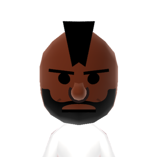 Mr. T Mii character: This Mii pities the fool who needs a description to know who he is! More specifically, this Mii is based off of the Mother (Earthbound) series' NPC who seems to be a Mr. T caricature.