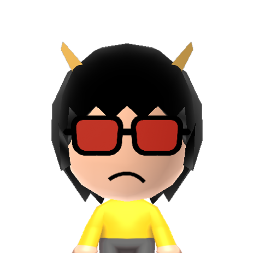Mituna Mii character: Pre-scratch troll from "Homestuck". Has yellow blood, and bears the gemini symbol.