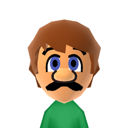 ルイージ Mii character: Japanese verson of the plumber and second hero of the Mushroom Kingdom. He helps his brother to rescue Princess Peach from Bowser. He also tries to clean his mansion from Boos and other ghostly figures. This is him without his signature hat.