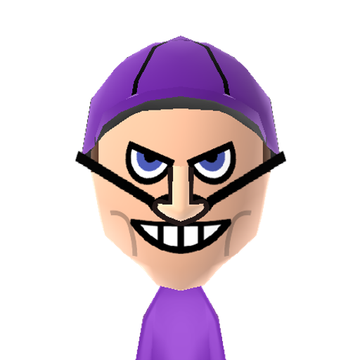 Waluigi Mii character: This is a Mii uploaded for the 3DS version and distributed by Mii Central for both the 3DS and Switch versions of Miitopia.