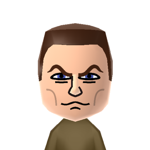 Max Payne Mii character: The main character from the Max Payne game series. This Mii is based off of his look from the first game, which was based on Sam Lake (one of the people behind the games) giving him his signature sneer.