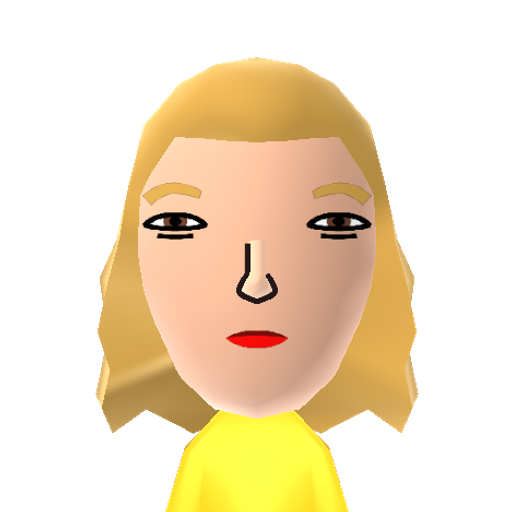 Trisha Mii character: Based off of the portrait of Trisha from "Napoleon Dynamite". "It took me like three hours to finish the shading on your upper lip."