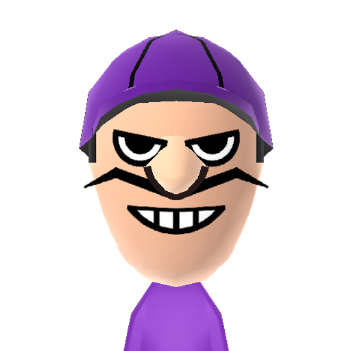 Waluigi Mii character: This is a Mii uploaded for the 3DS version and distributed by Mii Central for both the 3DS and Switch versions of Miitopia.