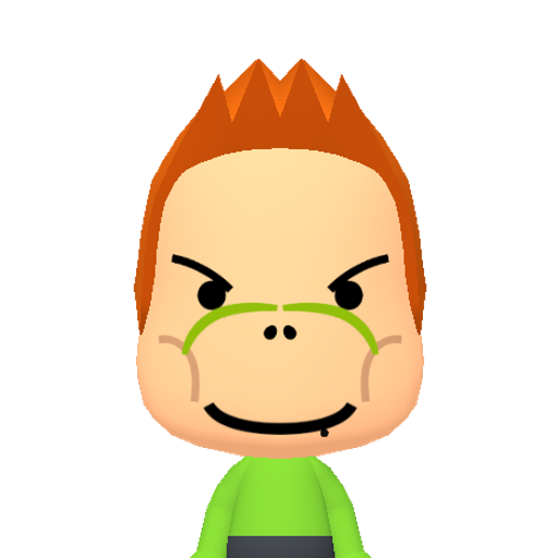 Bowser Jr. Mii character: Bowser's little boy has plenty of tricks up his sleeve. Bowser Jr. is small, but he knows how to cause plenty of trouble for Mario. He may even throw a tantrum if things don't go his way. After all, he's the son of Bowser, King of the Koopas! His bib is decorated with drawn-on fangs and worn like a mask…possibly in an attempt to seem more menacing!