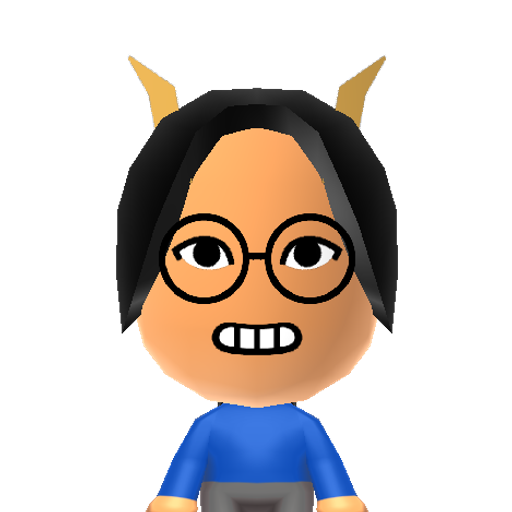 Horuss Mii character: Pre-scratch troll from "Homestuck". Has indigo blood, and bears the sagittarius symbol.