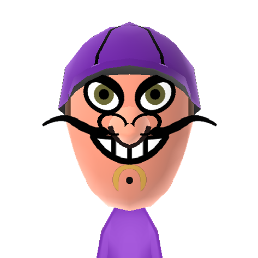 Waluigi Mii character: This is a Mii uploaded for the 3DS version and distributed by Mii Central for both the 3DS and Switch versions of Miitopia.