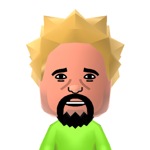 Guy Fieri Mii character: TV chef and restaurant owner. Presenter of "Diners, Drive-Ins and Dives".
