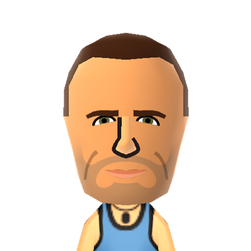 BruceWllis Mii character: Bruce Willis from the 1990's, Action Movie Hero.