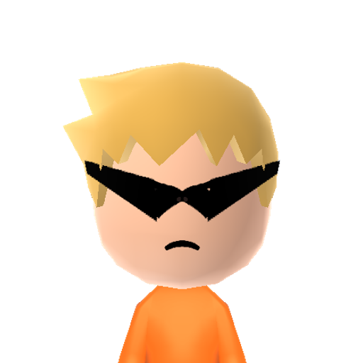 Dirk Mii character: An ironic Prince of Heart from the webcomic "Homestuck".