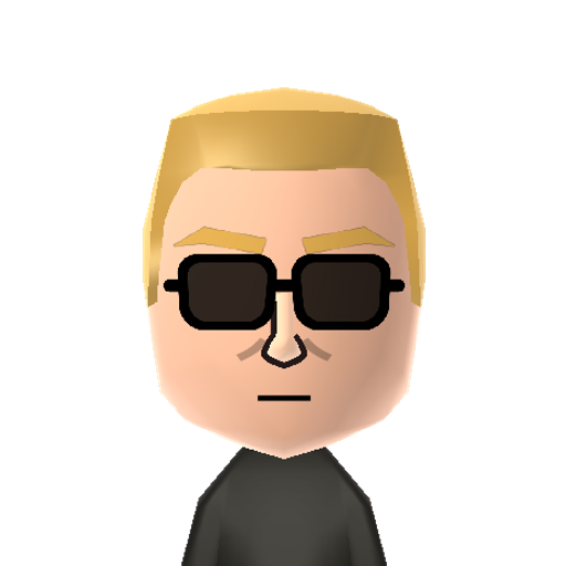 Wesker Mii character: Wesker is the former captain of the Raccoon Police Department and the Main antagonist of the Resident Evil series. He appears as a playble character in Ultimate Marvel VS Capcom 3. 
7 minutes was all that could be spared to write this description.