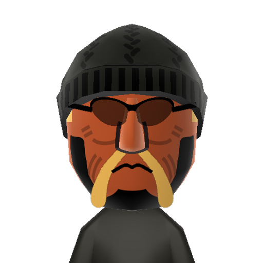NWO Hogan Mii character: The famous pro wrestler as he was in his NWO days back in WCW, wearing black & white.