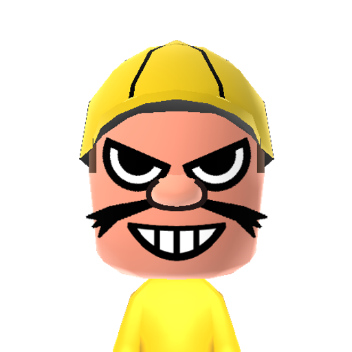 Wario Mii character: This is a Mii uploaded for the 3DS version and distributed by Mii Central for both the 3DS and Switch versions of Miitopia.