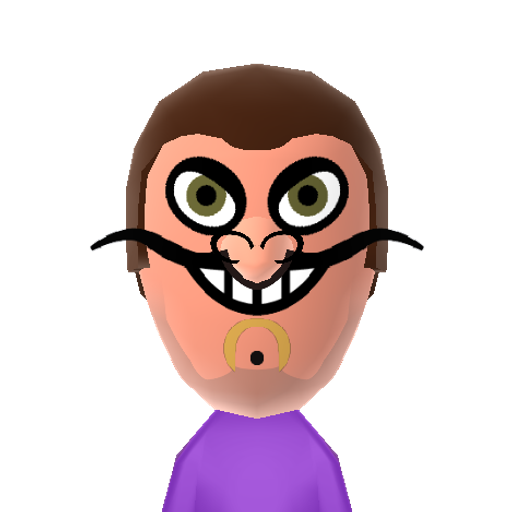 Waluigi Mii character: This is a Mii uploaded for the 3DS version and distributed by Mii Central for both the 3DS and Switch versions of Miitopia.
