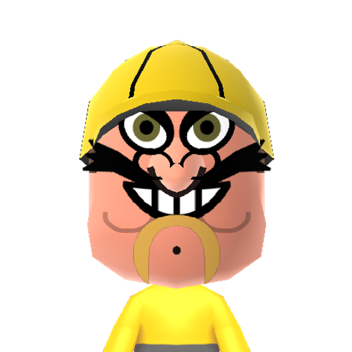 Wario Mii character: This is a Mii uploaded for the 3DS version and distributed by Mii Central for both the 3DS and Switch versions of Miitopia.