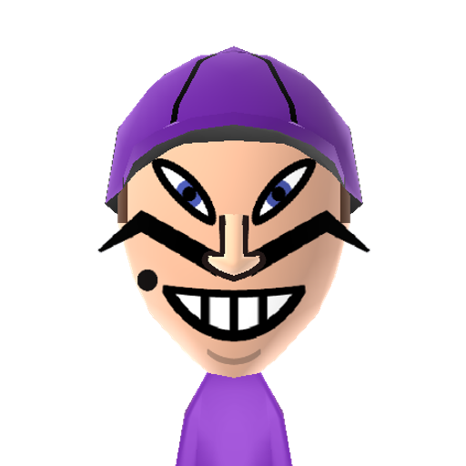 WALUIGI Mii character: This is a Mii uploaded for the 3DS version and distributed by Mii Central for both the 3DS and Switch versions of Miitopia.