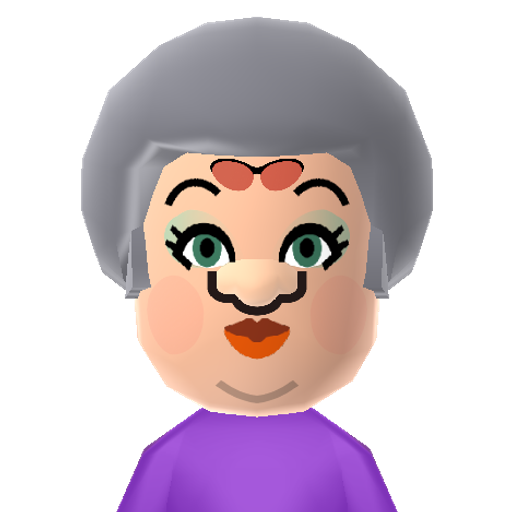 Ms. Miller Mii character: The elderly woman from the animated "Alvin & the Chipmunks" shows/movies that adopted the Chipettes.