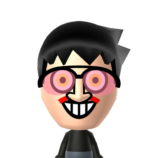 Spamton Mii character: An unofficial Mii of Spamton G. Spamton from Deltarune. The glasses on this Mii are meant to be circular, since the render presented is incorrect.