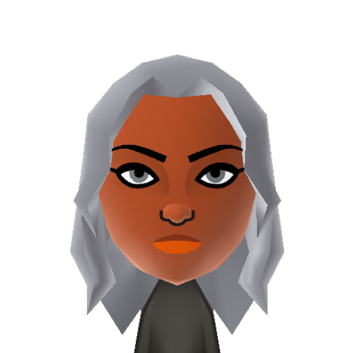 Storm Mii character: Member of the x-men from Marvel Comics, known for her ability to manipulate the weather.