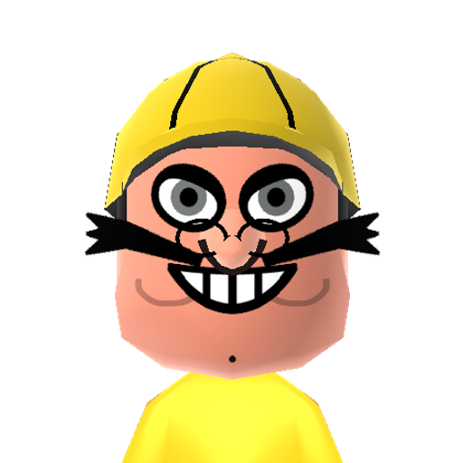 WARIO Mii character: This is a Mii uploaded for the 3DS version and distributed by Mii Central for both the 3DS and Switch versions of Miitopia.