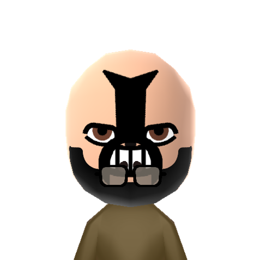Bane (T.H) Mii character: The villain from the film "Batman: the Dark Knight Rises" played by actor Tom Hardy. The film's portrayal of Bane is very different from his comic appearance.