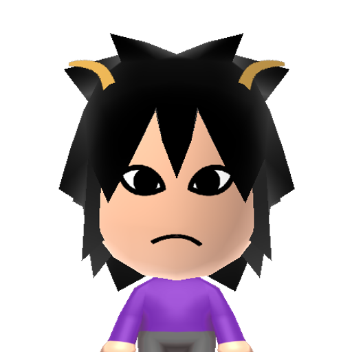 Kurloz Mii character: Pre-scratch troll from "Homestuck". Has purple blood, and bears the capricorn symbol.