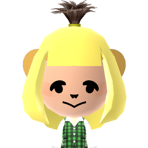 Isabelle Mii character: (Source: https://www.reddit.com/r/tomodachilife/comments/1mnd8ye/)