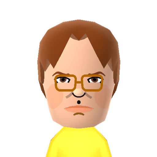 Dwight S Mii character: Assistant TO the Regional Manager at Dunder Mifflin Paper Company in the US version of the TV show "The Office". Played by Rainn Wilson.