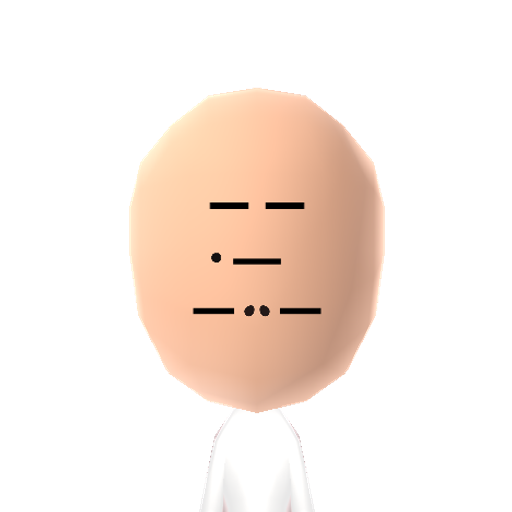 Morse Code Mii character: Mii with his name written on his face in dots and dashes. (His name is "MAX")