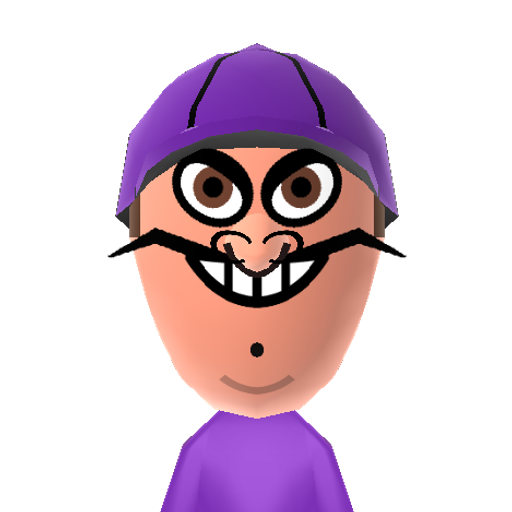 Waluigi Mii character: This is a Mii uploaded for the 3DS version and distributed by Mii Central for both the 3DS and Switch versions of Miitopia.