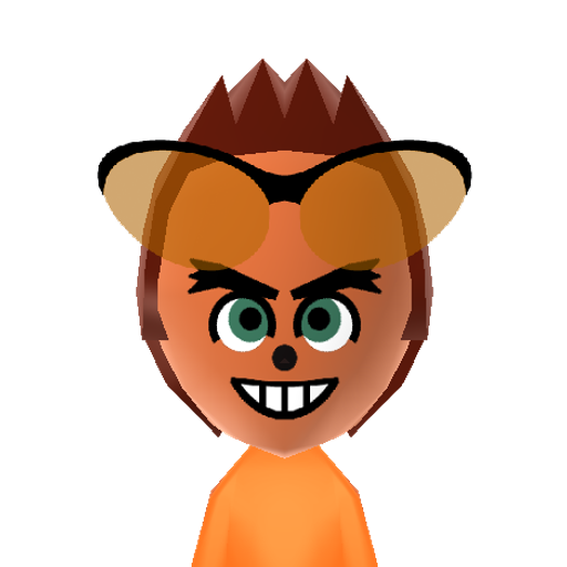 Crash B. Mii character: A marsupial from Crash Bandicoot games created by naughty dog.