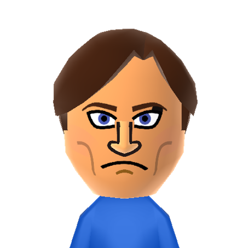 CaptFalcon Mii character: Captain Falcon from the F-Zero games by Nintendo, without his helmet.