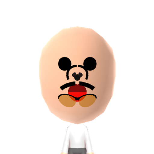 Mickey M. Mii character: The famous Disney cartoon character on the face of a Mii.
