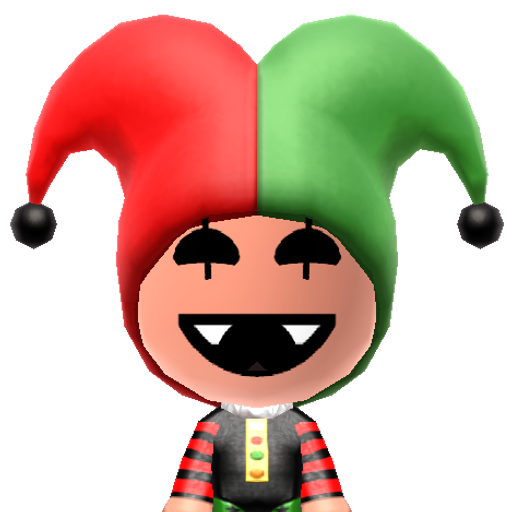 Jevil Mii character: (Source: https://www.reddit.com/r/tomodachilife/comments/1h8wxs3/)