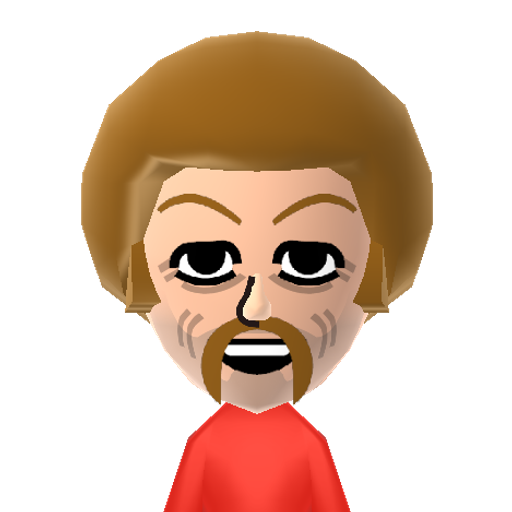 Bob Ross Mii character: This is a Mii uploaded for the 3DS version and distributed by Mii Central for both the 3DS and Switch versions of Miitopia.
