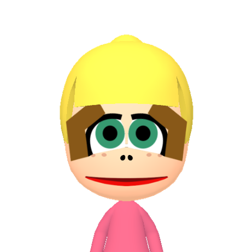Dixie Mii character: Look in the sky! It's an itty-bitty blonde whirlybird Kong! It would be easy to underestimate this tiny Kong with a smiling face and a pony tail tucked under her pink beret, but Dixie Kong can more than carry her own weight for the Kong clan.