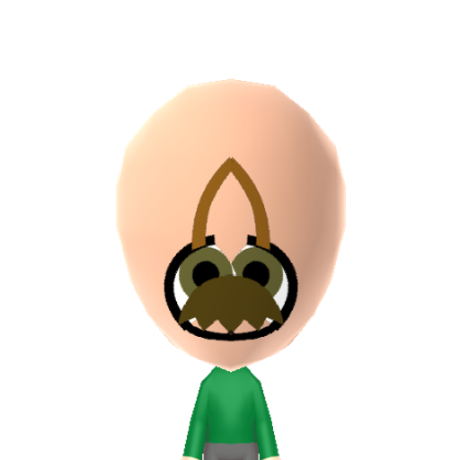 Green bird Mii character: From "Angry birds", also known as the green bird. It has a beak like a boomerang. This is the view from above.