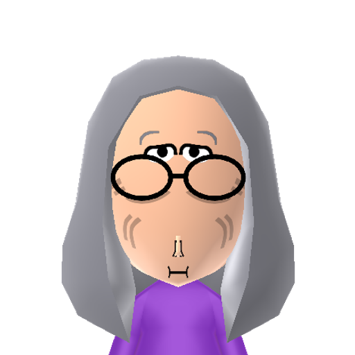 Granny Pou Mii character: I made this on one my old 3DS’ I had in like 2025 but this is one of my favorite funny miis I’ve made that I’ve been using for a while