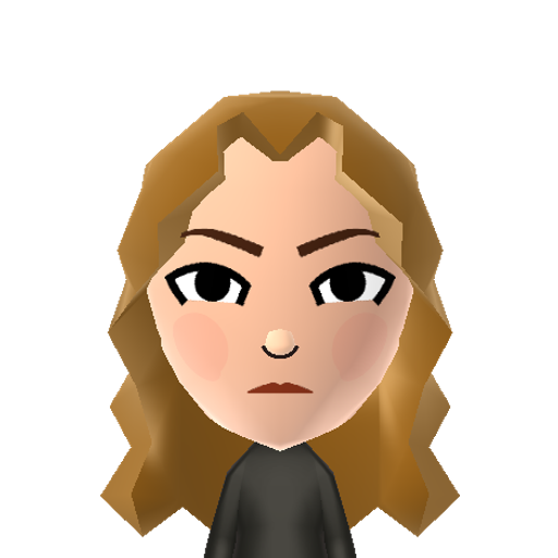 Hermione Mii character: Emma Watson's character in "Harry Potter" films. She's a book-smart student at Hogwarts and best friend of Harry Potter.