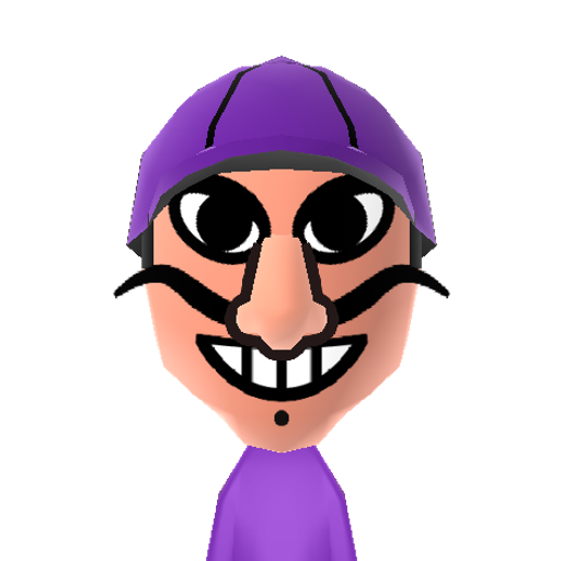 WALUIGI Mii character: This is a Mii uploaded for the 3DS version and distributed by Mii Central for both the 3DS and Switch versions of Miitopia.