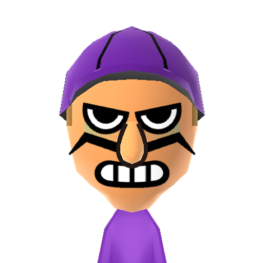 Waluigi Mii character: This is a Mii uploaded for the 3DS version and distributed by Mii Central for both the 3DS and Switch versions of Miitopia.