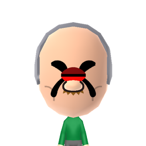 Handstand Mii character: This is a guy doing a handstand on a Mii's face.