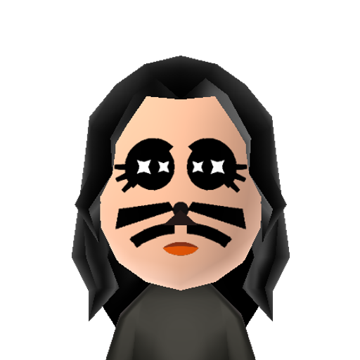 PeterCriss Mii character: Drummer for the band Kiss. His face paint was like a cat to suit his stage persona "The Catman".